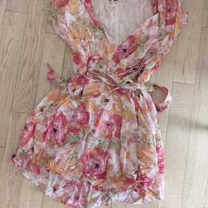 Free People Pink and Yellow Floral Dress